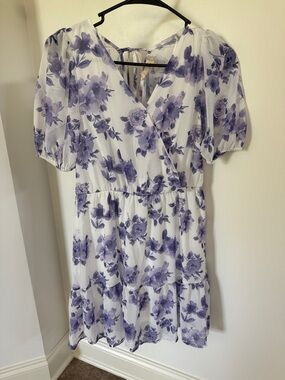 Altar'd State White Mini Dress with Lavender Floral Print (Purple)